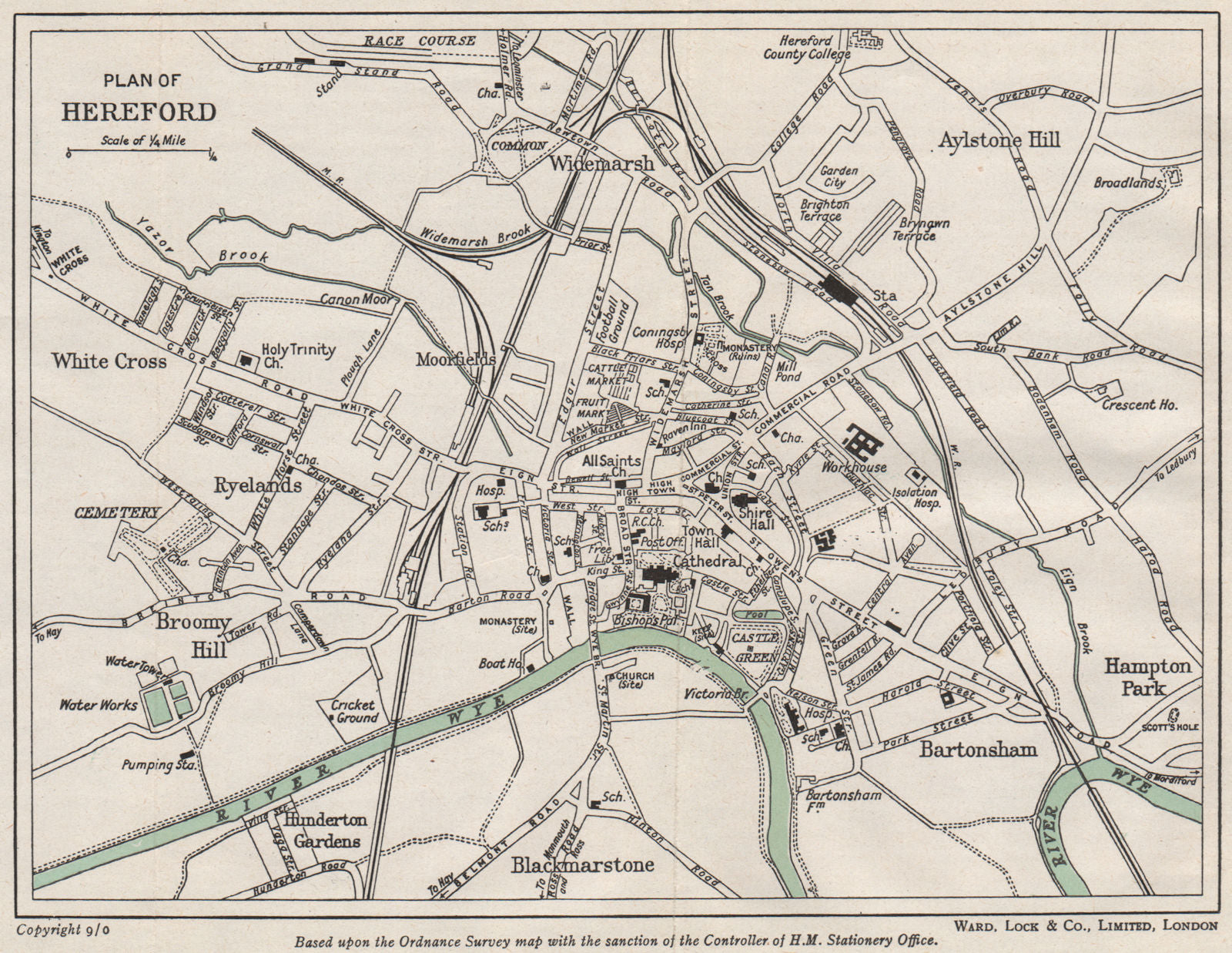 HEREFORD vintage town/city plan. Herefordshire. WARD LOCK 1953 old vintage map
